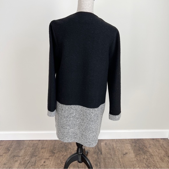Tahari Wool Cardigan Jacket Colorblock Duster Jacket Black Grey Stripe Medium - Picture 6 of 16